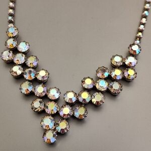 Sherman Style Sparkly Aurora Borealis Champagne Crystals Necklace Vintage 60s